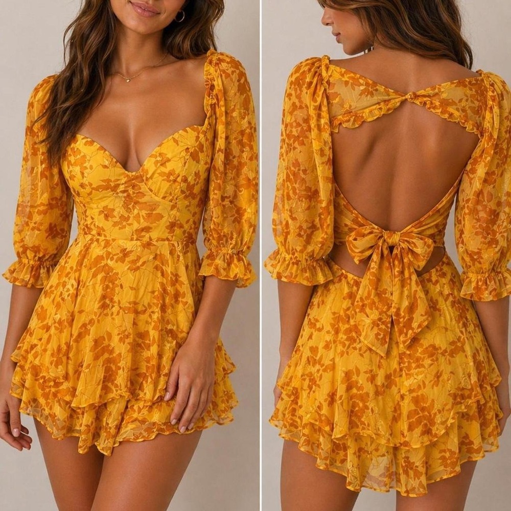 Yellow Ruffle Mini Romper Dress 💛✨ - Picture 1 of 3
